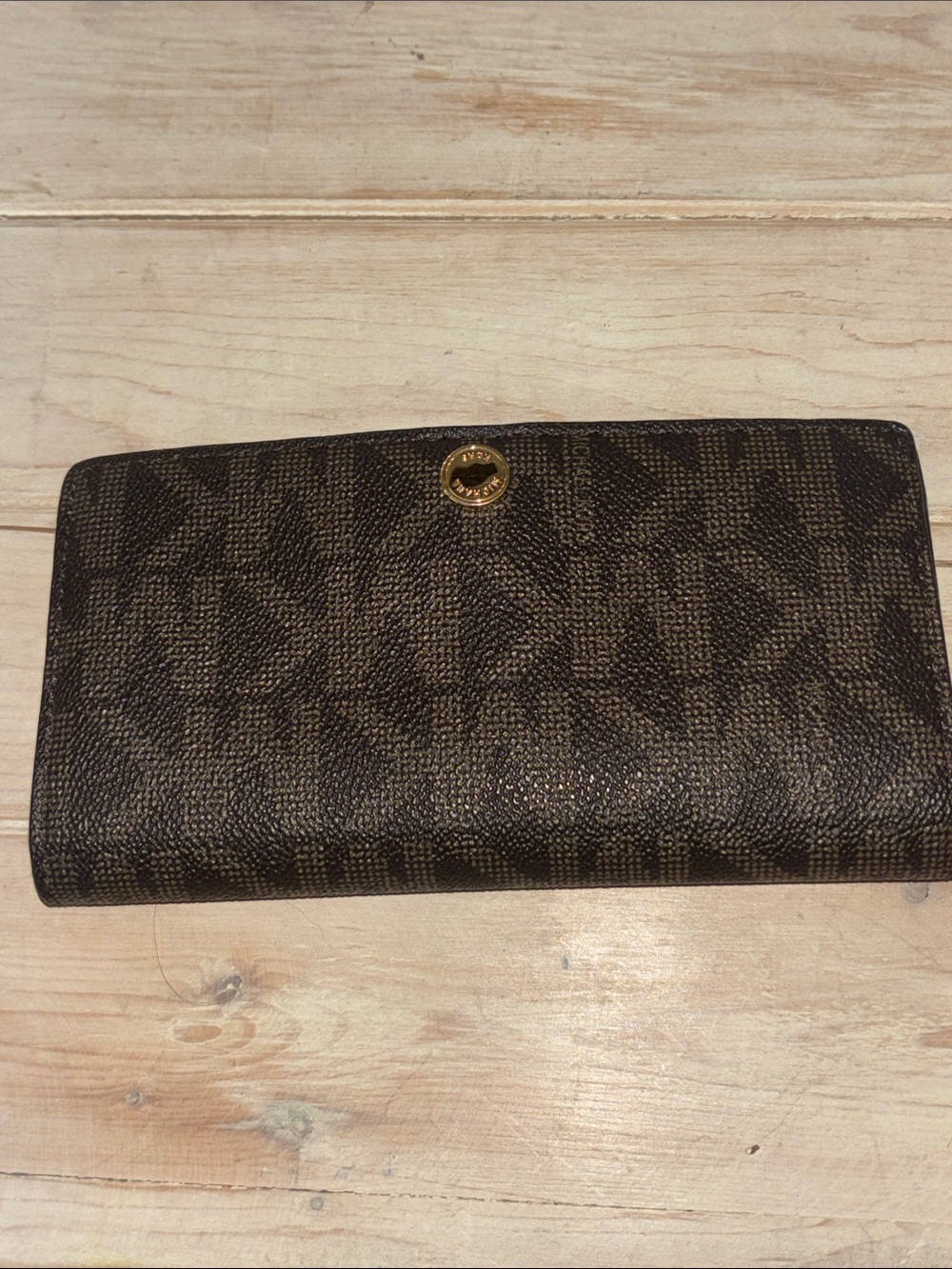 Michael Kors Brown Logo Continental Wallet with Gold Accent